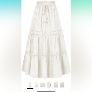 Women Renaissance Skirt Cottagecore Lace Trim Tiered Maxi Skirts with Pockets